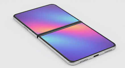 Poster - Modern foldable smartphone showing vibrant gradient screen on white background