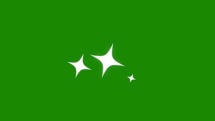 Wall Mural - Twinkle star glitter sparkle, white cartoon, flat, vector, doodles style stars blinking, Star Twinkle Animation with Glitter Effect on Green Screen Background. 4k