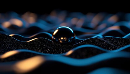 Aufkleber - Luminous sphere rests on textured, undulating surface in a dark, ambient setting