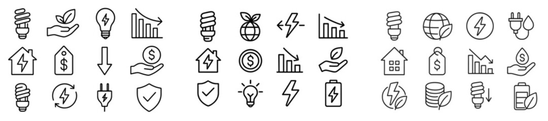 Aufkleber - Collection of hand-drawn icons representing sustainability, energy efficiency, and environmental awareness in a modern design