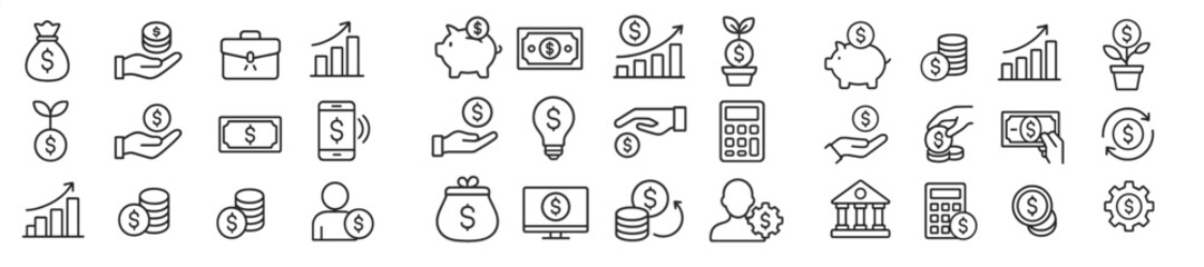 Poster - Finance and investment icons collection showcasing various monetary symbols and concepts for business strategies