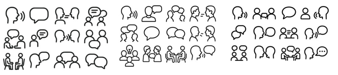 Poster - Icons representing various social interactions and communication styles in a modern design setting