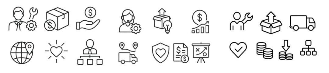 Poster - Collection of business icons illustrating various concepts related to commerce and service