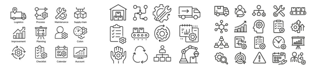 Poster - Logistics and supply chain icons illustrating processes, planning, and improvement in modern business environments