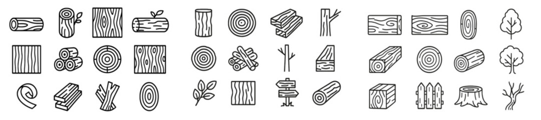 Leinwandbilder - Variety of wood icons and designs for creative projects depicting logs, tree stumps, branches, and textures in a simple style
