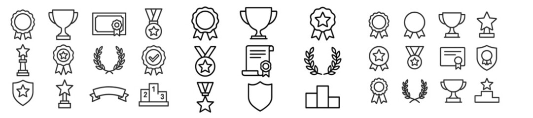 Poster - Collection of outline awards, trophies, and badges suitable for various achievements and recognitions in sports or academics