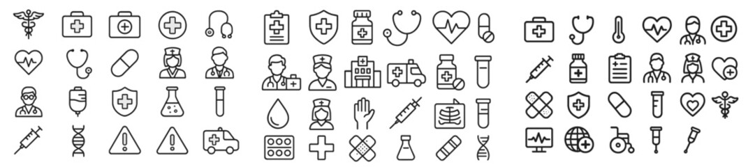 Aufkleber - Medical and health-related icons representing various aspects of healthcare and wellness in a modern design style