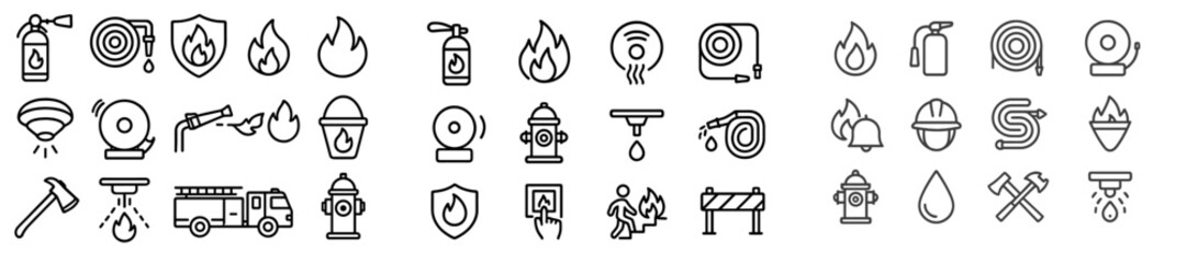 Poster - Fire safety icons displaying various equipment and symbols for fire prevention and emergency response in a straightforward layout