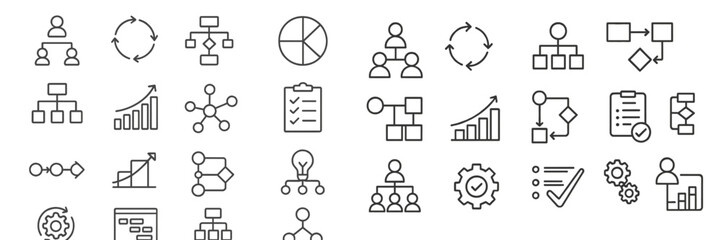 Fototapete - Collection of business and organizational icons illustrating various concepts in a minimalist style
