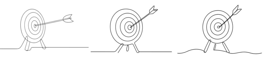 Poster - Artistic representation of a target with an arrow in various stages of hitting the center during a precision archery event