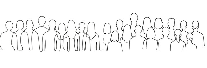 Poster - Crowd of people depicted in a simple line art style showcasing diversity and unity in a communal setting