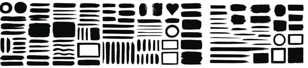 Fototapete - Various black brush strokes arranged in a creative layout showcasing artistic textures and designs