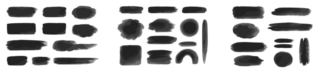 Poster - Various black brush strokes and shapes on a white background for artistic purposes or design applications