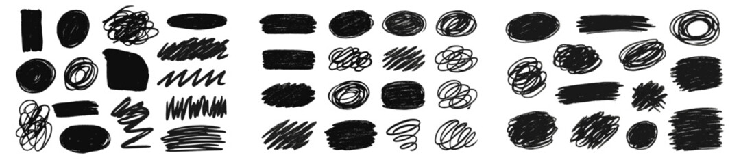 Aufkleber - Simple black ink sketches of various shapes and patterns on a white background for artistic inspiration and practice