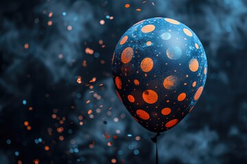 Poster - A round balloon floats with orange spots against a dark background
