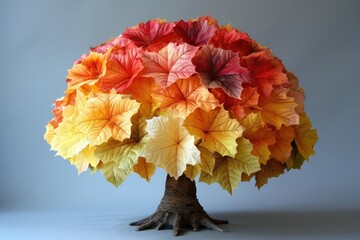 Poster - Artificial tree with vibrant colorful leaves in autumn season