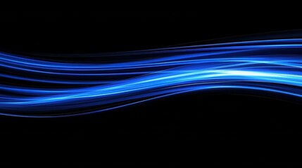 Poster - abstract blue light speed lines background, fast moving in curved path with motion blur effect. digi