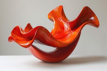 Poster - A Sculptural Artwork Exhibits Dramatic Curving Swirls In Vibrant Orange Color
