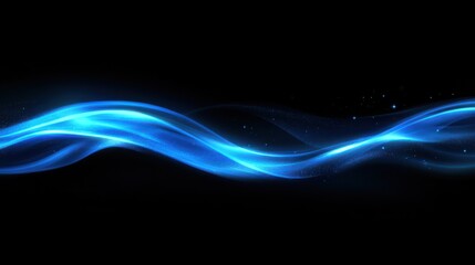 Poster - Abstract glowing blue data stream, swirling light trails, digital technology background.