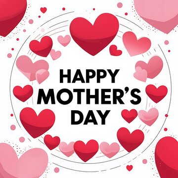 Vibrant 'Happy Mother's Day' with White Hearts on a Red Background