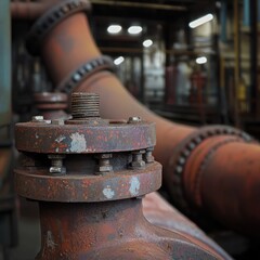 Poster - Industrial symphony of rust and steel a close up of weathered pipes in a factory setting showcasing texture and detail capturing the essence of decay and resilience