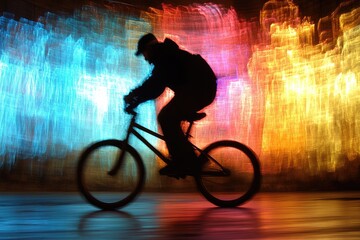 Poster - A silhouette of a person riding a bicycle at speed
