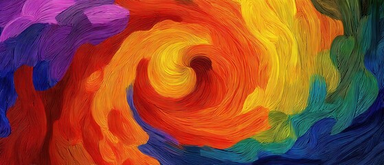 Poster - Vibrant rainbow colored swirl abstract art painting with dynamic brush strokes creating a mesmerizing visual effect, perfect for modern art and design projects, captivating and bold