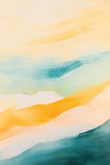 Poster - serene abstract landscape painting featuring fluid brushstrokes in teal gold and cream hues creating