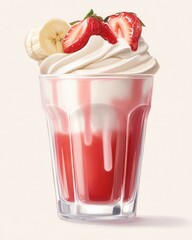 Poster - Delicious strawberry banana smoothie in glass with whipped cream topping perfect for summer treat