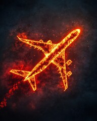 Poster - Fiery airplane soars through the night sky with glowing trail of sparks and energy aviation concept modern design travel freedom and power