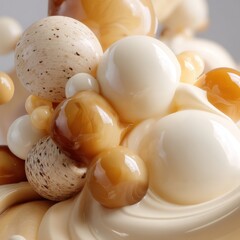 Poster - Abstract composition of spheres in caramel and cream tones creating a smooth and glossy texture with a modern and elegant aesthetic in a studio setting