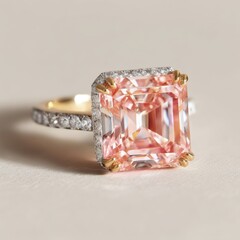 Poster - Exquisite pink diamond ring with gold accents on a neutral background showcasing luxury and elegance for jewelry design and fashion advertising in a studio shot