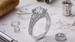 © Johannes - Intricate diamond engagement ring with sketches of different design drafts, showcasing the jewelry design process