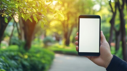 Poster - Hand holding smartphone mockup of blank screen, Take your screen to put on advertising.