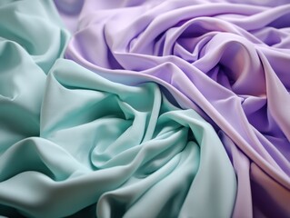 Poster - soft pastel fabric texture background with gentle folds and drapes in light purple and mint green cr