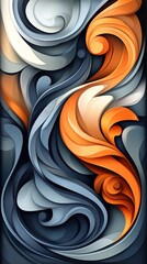 Poster - Abstract composition of flowing shapes in shades of orange and blue creating a dynamic and modern background with a sense of movement and depth artistic design