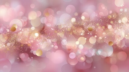 Poster - Ethereal pink bokeh background with golden glitter creating a magical and dreamy mood perfect for festive designs and romantic projects with a soft focus effect