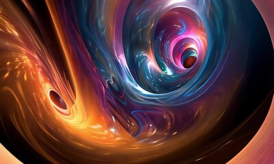 Poster - Exploration of cosmic phenomena with swirling galaxies and vibrant colors in deep space