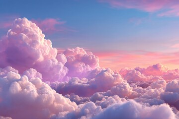 Poster - Dreamy cloudscape with soft pink and purple hues at sunset evoking serenity and peace a whimsical ethereal scene perfect for backgrounds and inspirational themes