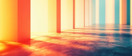 Poster - Abstract Architectural Interior with Warm and Cool Light on Concrete Floor Capturing Perspective and Depth in a Minimalist Style for Modern Design
