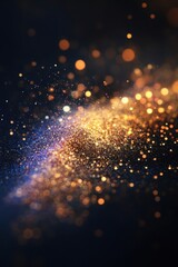 Poster - Abstract sparkling glitter texture with golden bokeh lights on dark background for festive design