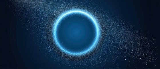 Poster - Abstract blue glowing circle with sparkling particles on dark background creating a cosmic and futuristic feel perfect for technology or science concepts