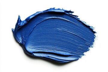 Poster - Artistic blue paint stroke on white backdrop showcasing texture and depth in a captivating still life vibrant color palette and smooth application for creative projects