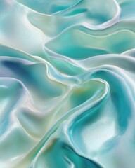 Poster - abstract flowing fabric in soft pastel turquoise and white tones creating a dreamy texture and gentl