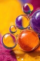Poster - Captivating macro photography showcasing vibrant colorful oil and water bubbles with smooth background and creative composition creating a mesmerizing visual experience