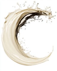 Poster - Dynamic splash of creamy liquid in graceful wave motion against clean white background showcasing fluid art and abstract expression of refreshment and purity
