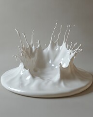 Poster - Dynamic splash of white liquid creating a crown shape on a neutral gray background in a studio shot showcasing fluid dynamics and purity with a clean aesthetic