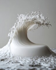 Poster - Dynamic milk wave frozen in time a captivating display of fluid motion against a neutral backdrop showcasing a unique perspective and artistic vision in a studio setting