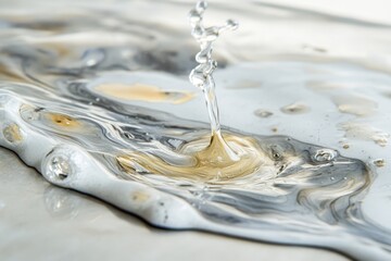 Poster - Water Droplet Impact on Liquid Marble - Close-up shot of a water droplet impacting a surface of liquid marble, creating intricate patterns and ripples