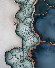 Poster - Striking aerial view of mineral formations with intricate patterns and textures creating a captivating abstract landscape with contrasting colors and artistic composition